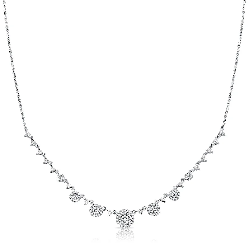 14K White Gold Diamond Disc Graduating Necklace