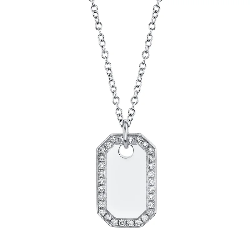 14k White Gold Diamond Dog Tag Necklace