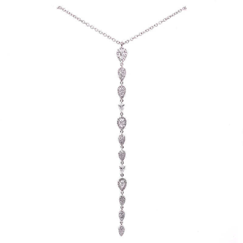 14K White Gold Diamond Long Drop Necklace