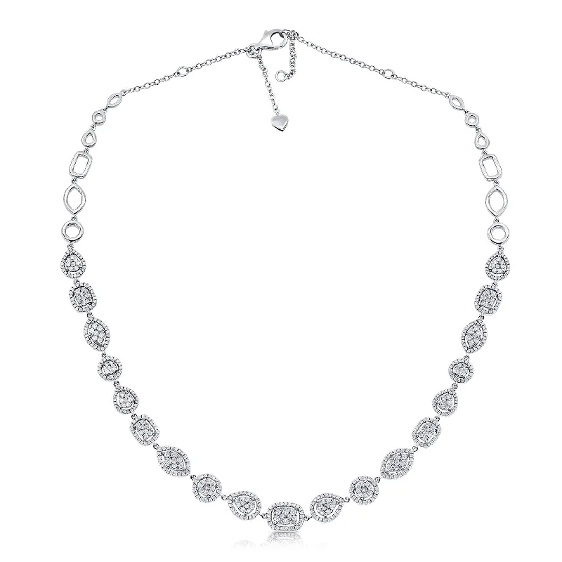 14K White Gold Diamond Multi Shape Necklace