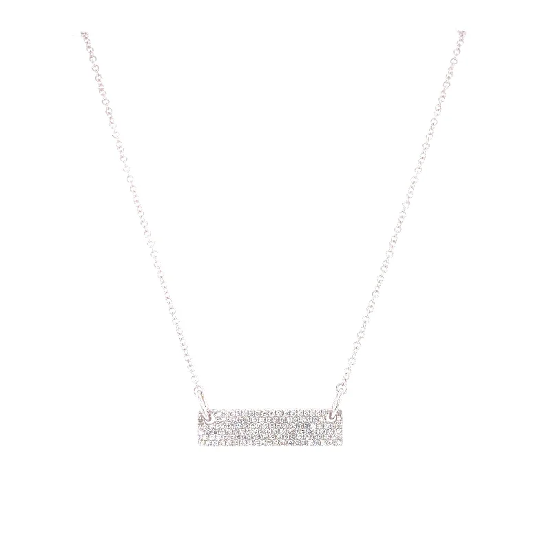 14K White Gold Diamond Pave Bar Necklace