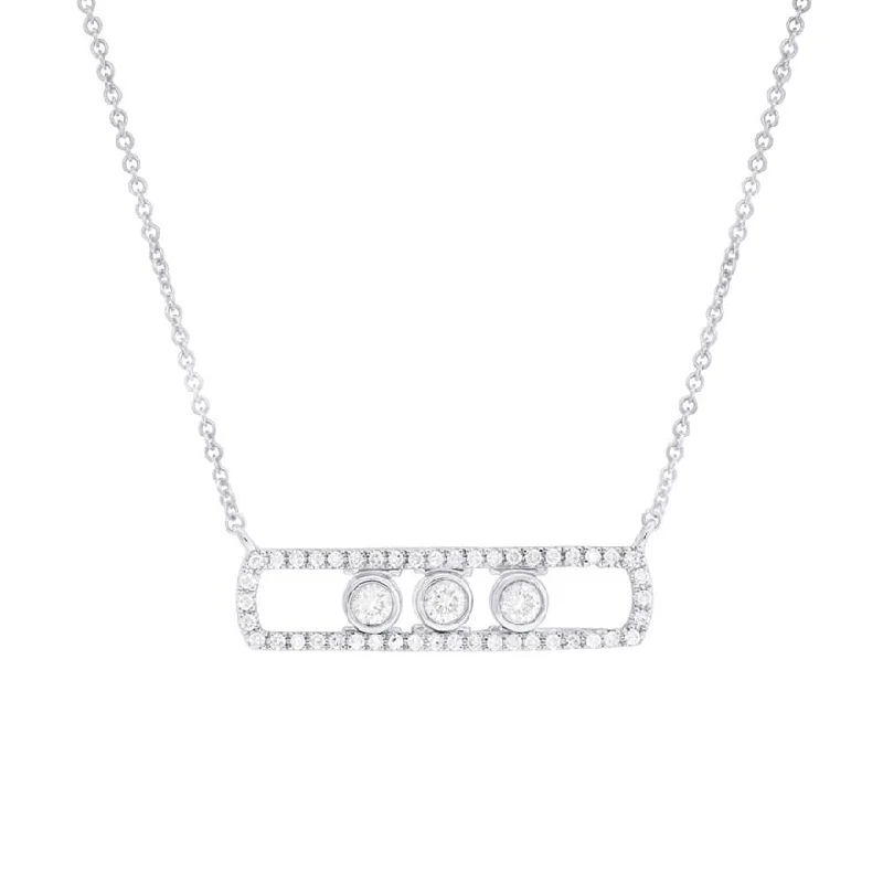 14K White Gold Diamond Slider Bar Necklace