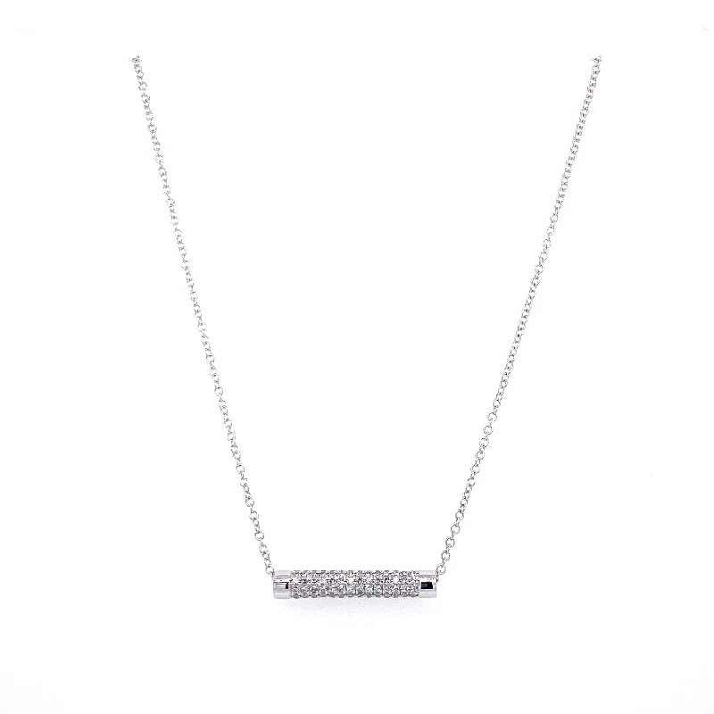 14K White Gold Diamond Tube Necklace