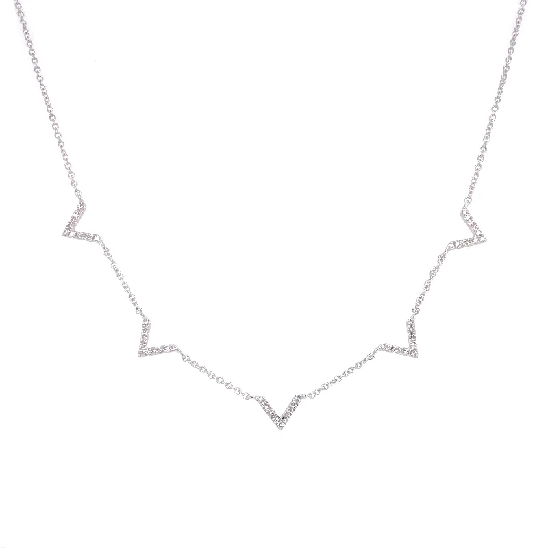 14K White Gold Diamond V Necklace