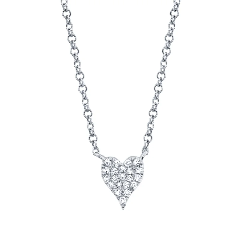 14K White Gold Pave Diamond Heart Necklace (Mini)