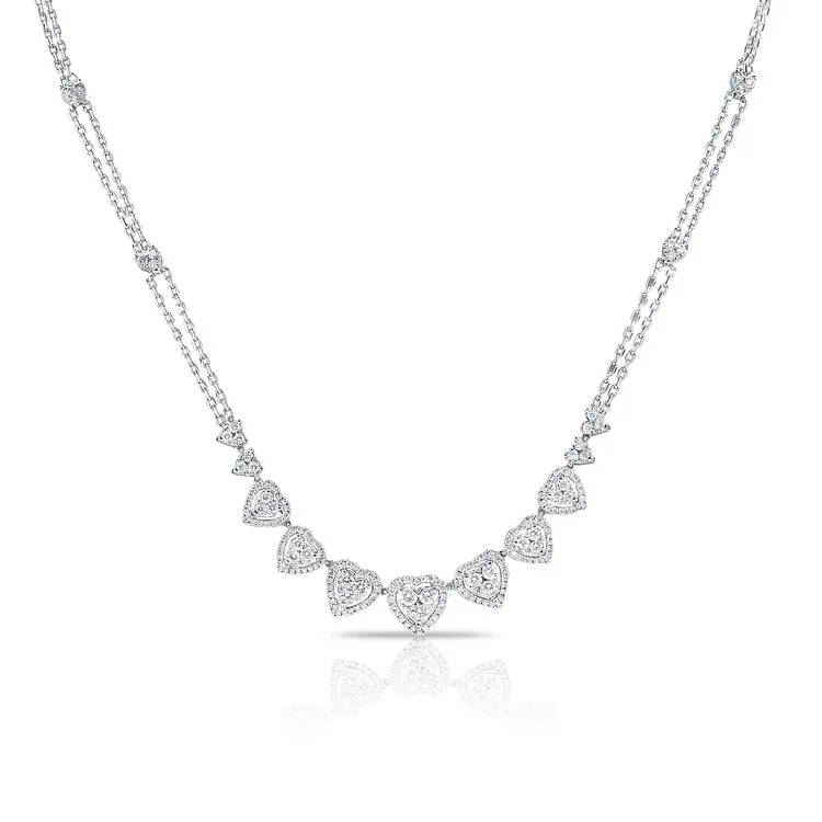 14K White Gold Fancy Diamond Heart Necklace