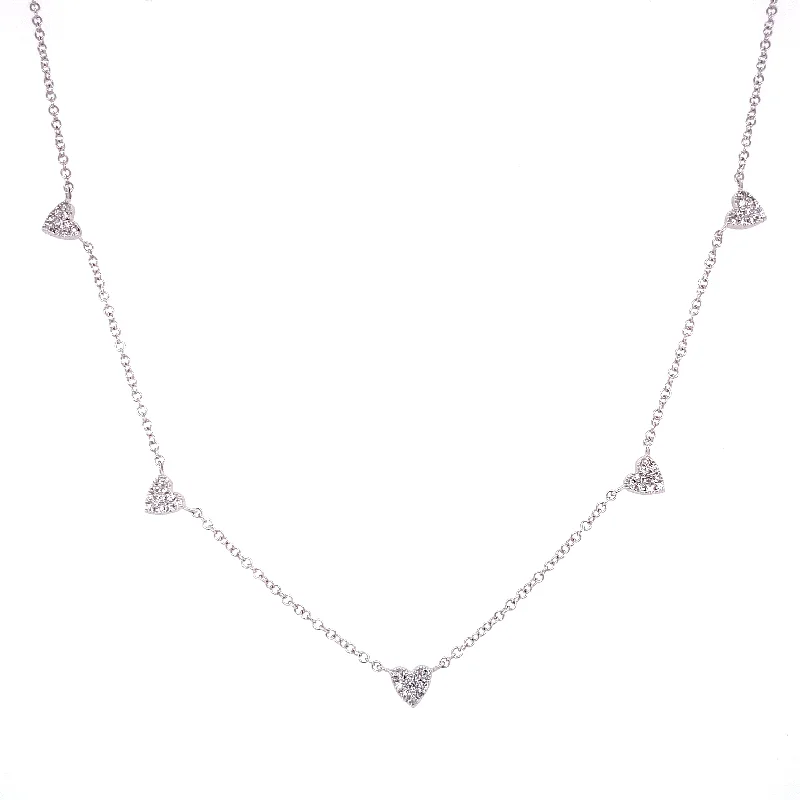 14K White Gold Multi-Mini Diamond Heart Necklace