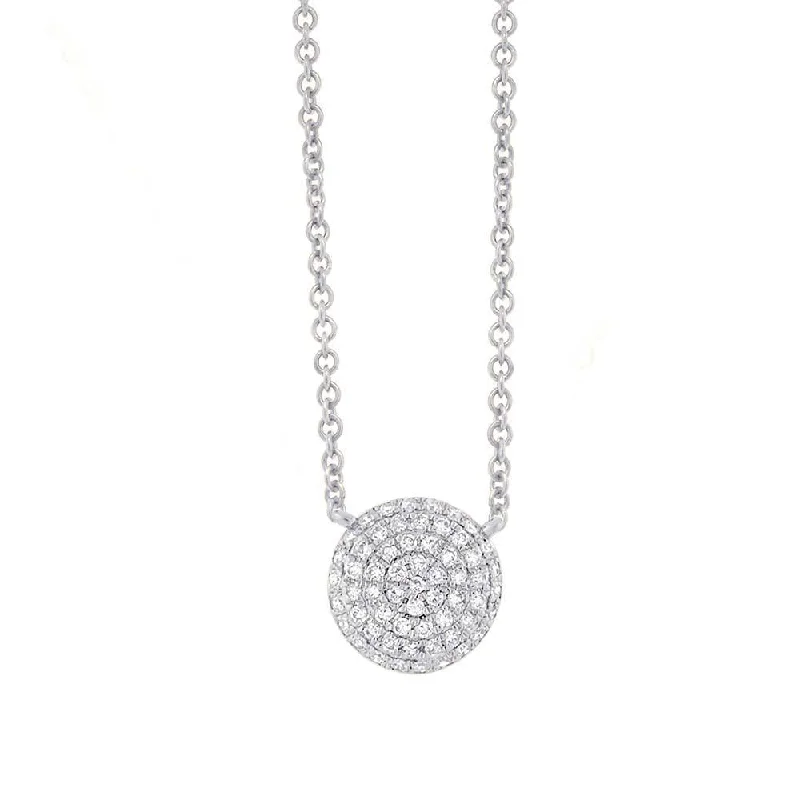 14K White Gold Pave Diamond Disc Necklace