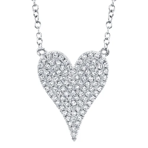 14K White Gold Pave Diamond Heart Necklace (Medium)