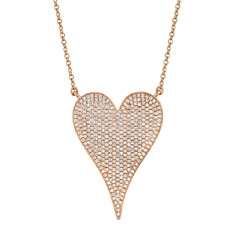 14K Rose Gold Pave Heart Necklace (Jumbo)