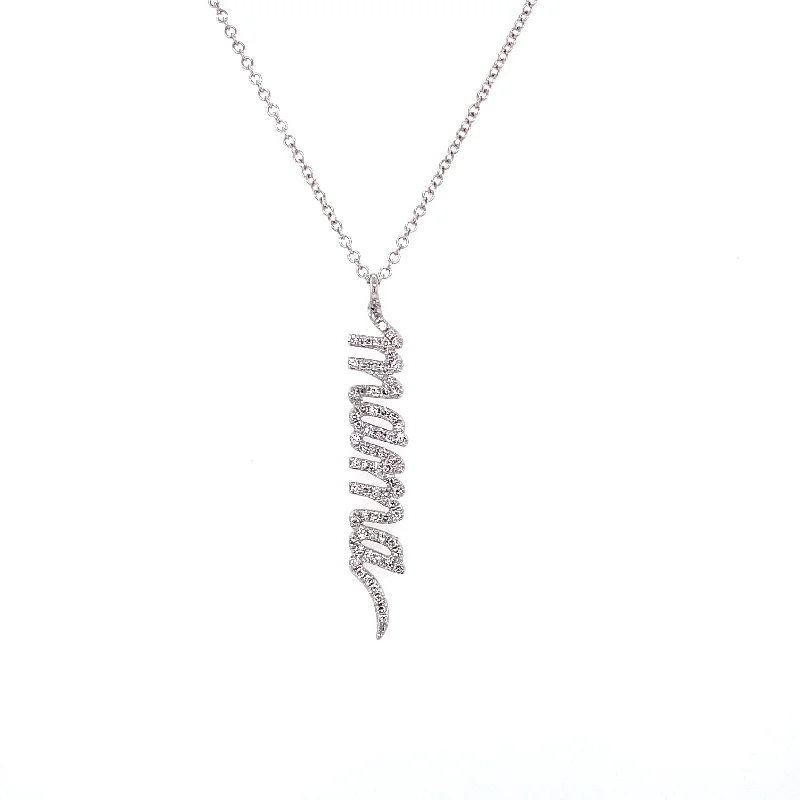 14K White Gold Script Mama Necklace