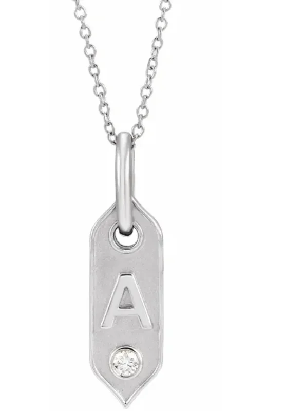 14K White Initial Diamond Tag Necklace