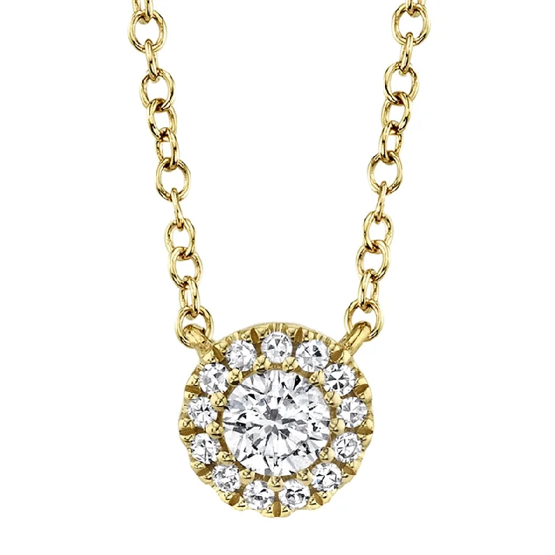 14k Yellow Diamond Halo Solitaire Necklace