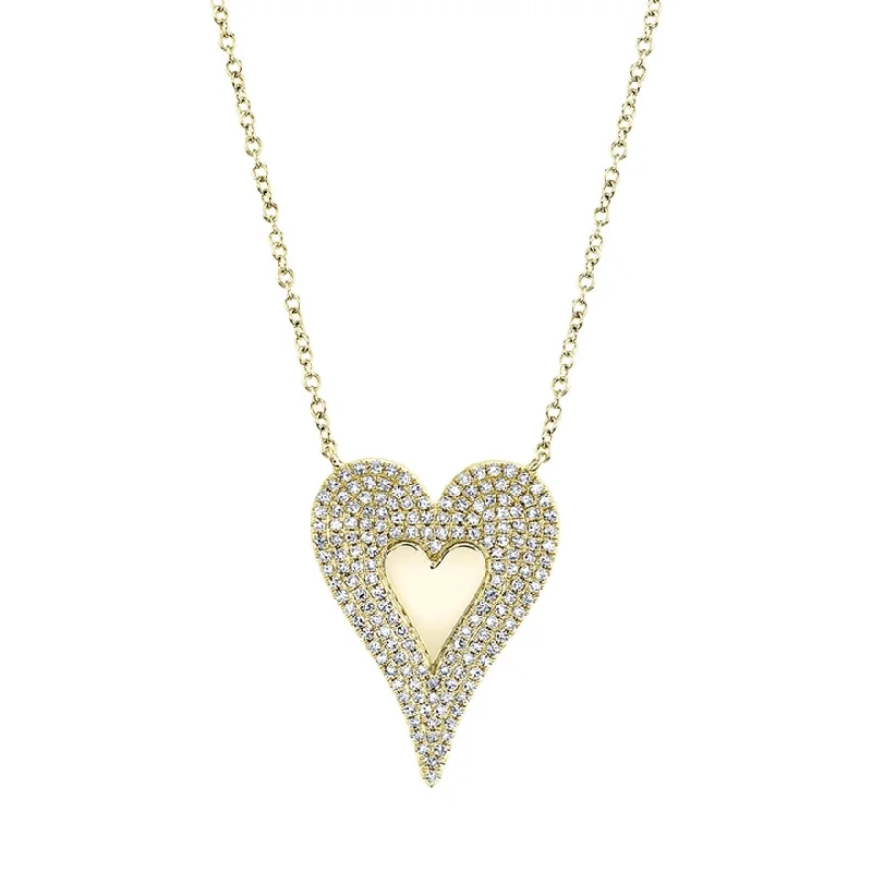 14k Yellow Diamond Heart High polished center Large Necklace