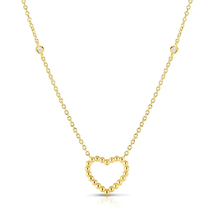 14K Yellow Gold Beaded Heart Diamonds by the Yard Necklace