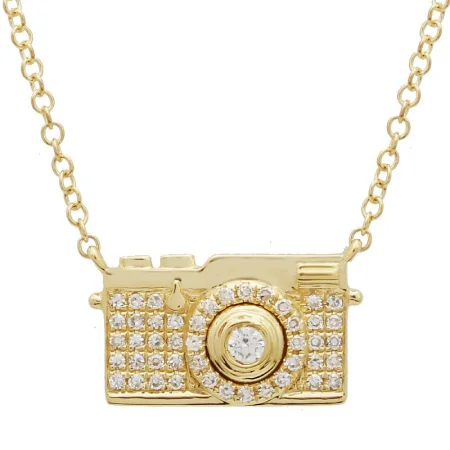 14K Yellow Gold Camera Diamond Necklace