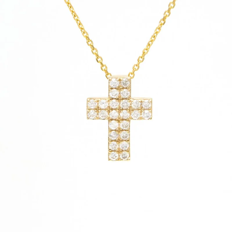 14K Yellow Gold Cross Diamond Necklace