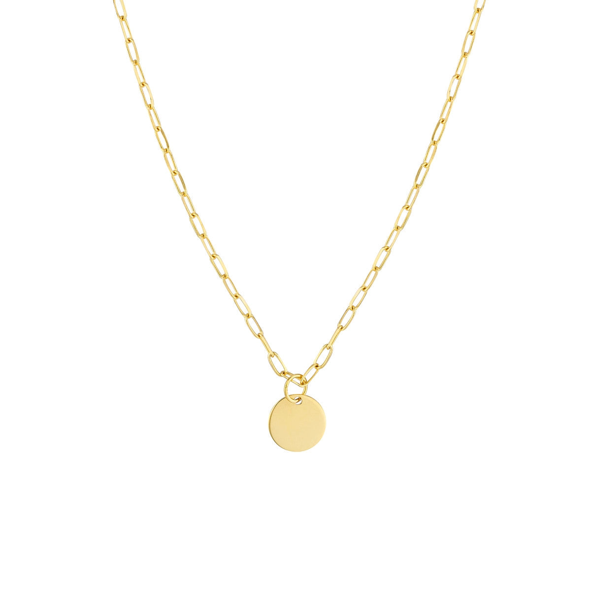 14K Yellow Gold Dangle Disc Paperclip Necklace