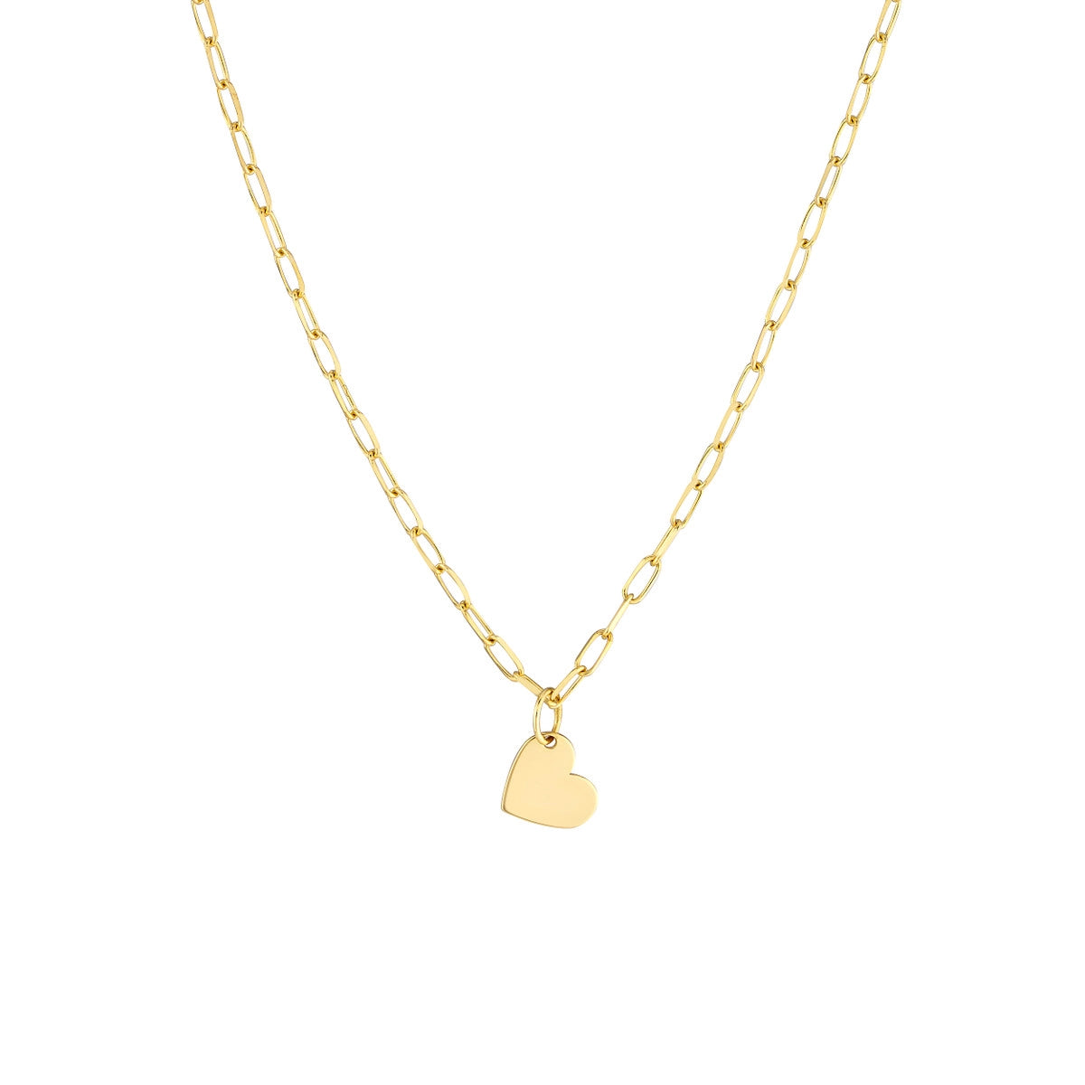 14K Yellow Gold Dangle Heart Paperclip Necklace