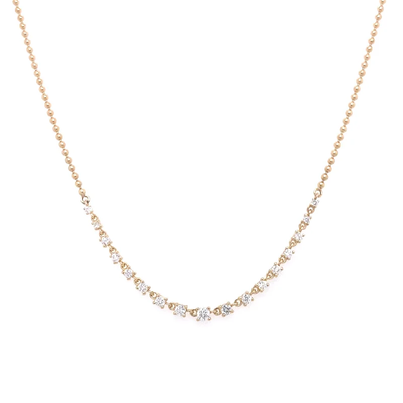 14K Yellow Gold Diamond Beaded Necklace