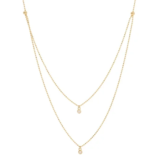 14K Yellow Gold Diamond Bezel Double Strand Necklace