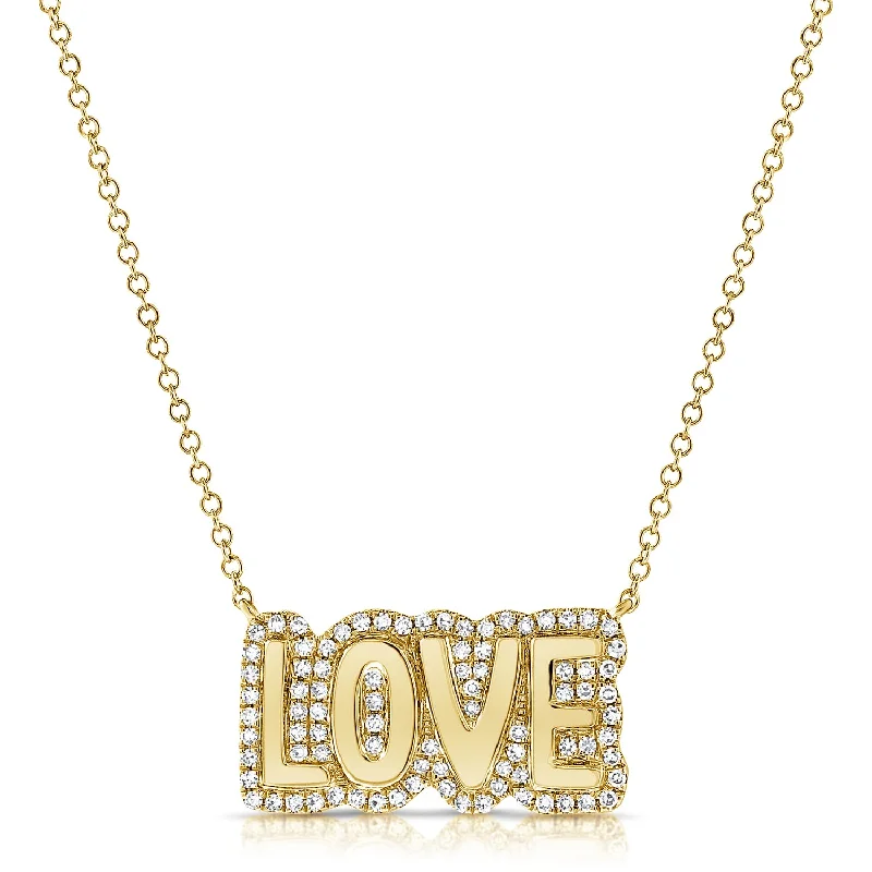 14K Yellow Gold Diamond Bubble Love Necklace