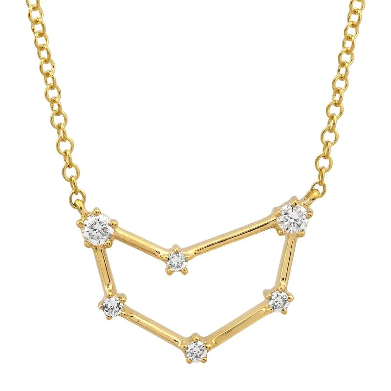 14k Yellow Gold Diamond Capricorn Constellation Necklace