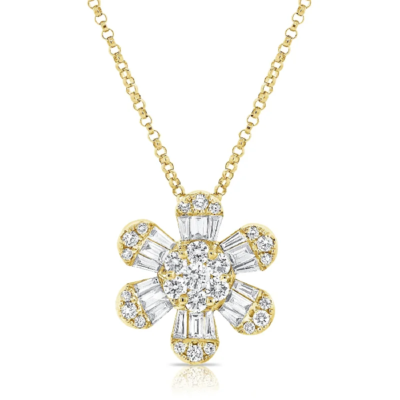 14K Yellow Gold Diamond Flower Necklace