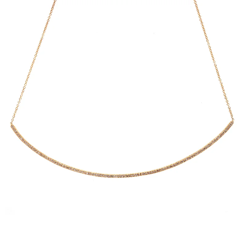 14K Yellow Gold Diamond Long Curved Bar Necklace