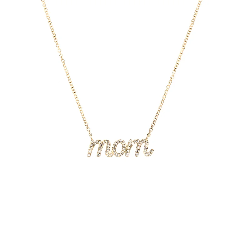 14K Yellow Gold Diamond MOM Necklace