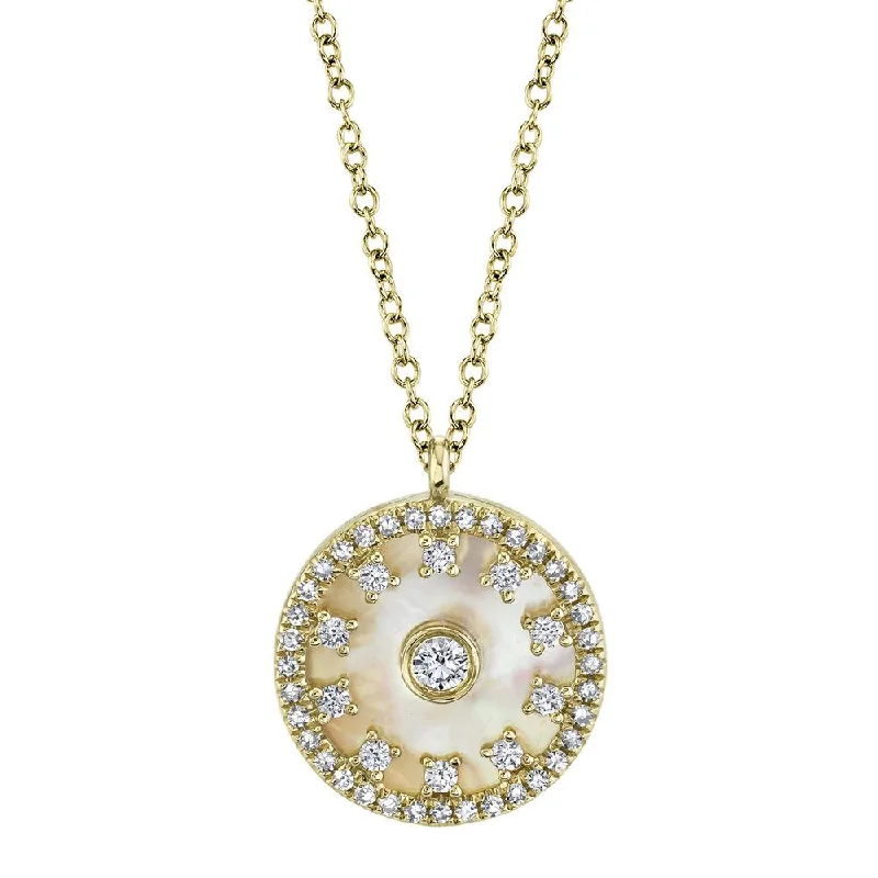 14K Yellow Gold Diamond + Mother of Pearl Necklace