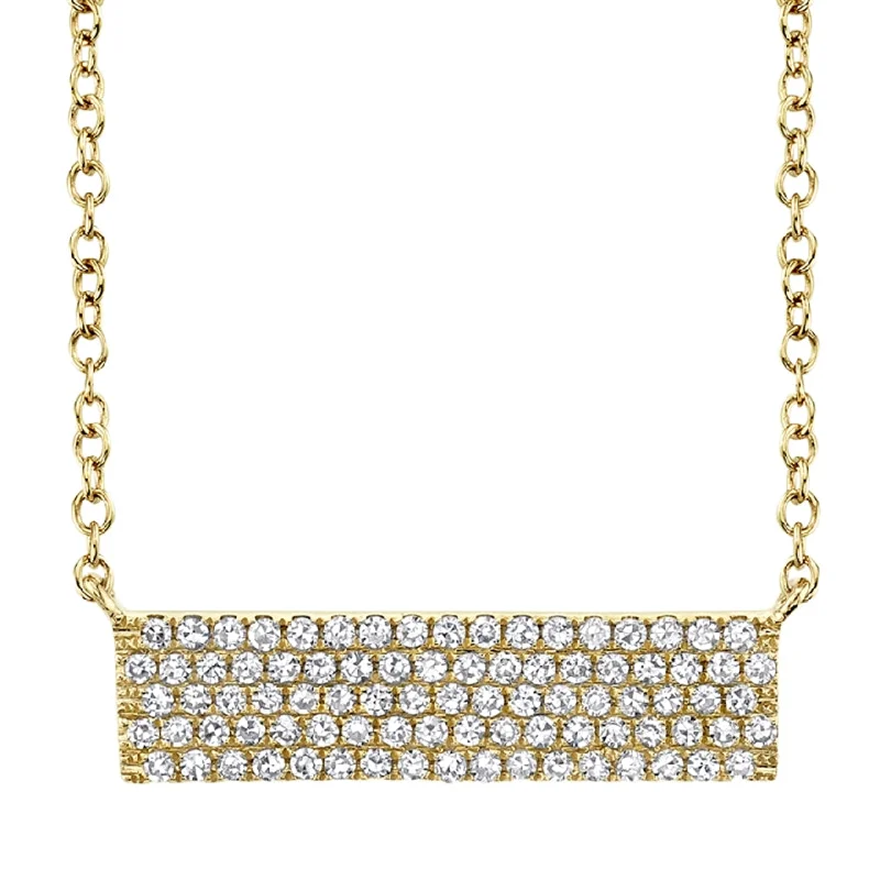 14K Yellow Gold Diamond Pave Bar Necklace