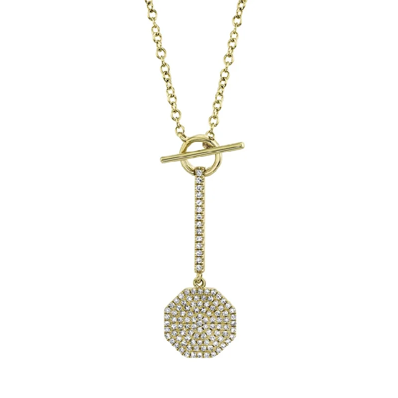 14k Yellow Gold Diamond Pave Octagon Lariat Necklace