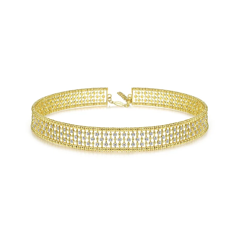 14K Yellow Gold Diamond Thick Choker Necklace