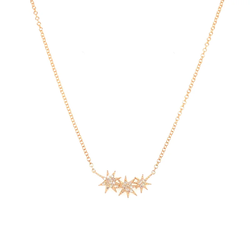 14K Yellow Gold Diamond Three Star Necklace