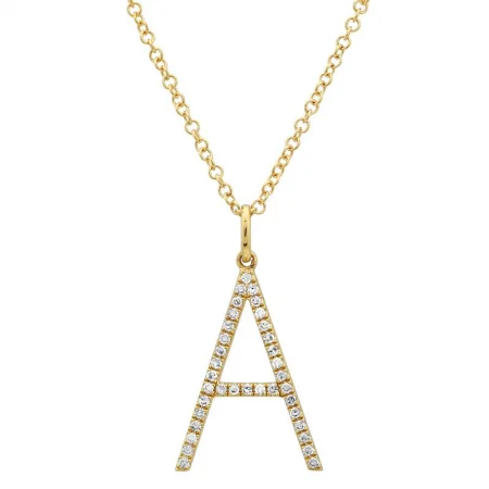 14K Yellow Gold Modern Diamond Initial Necklace