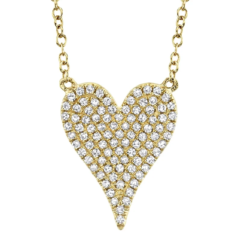 14K Yellow Gold Pave Diamond Heart Necklace (Medium)