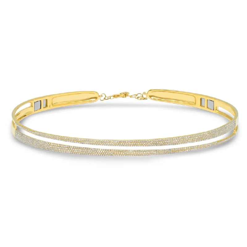 14K Yellow Gold Pave Diamond Split Choker Necklace