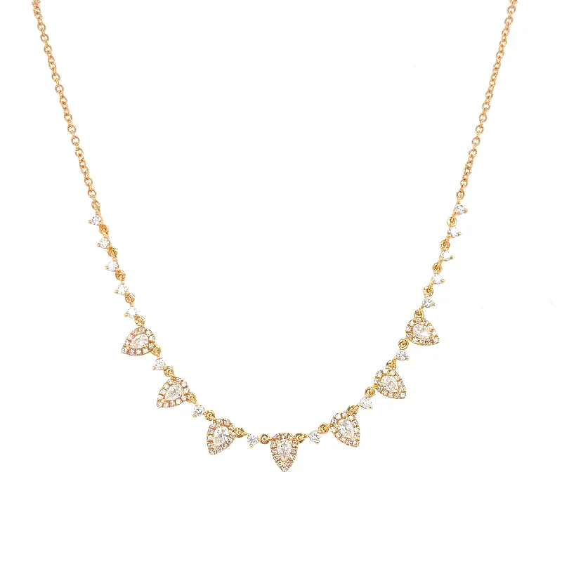 14K Yellow Gold Round & Pear Diamond Necklace