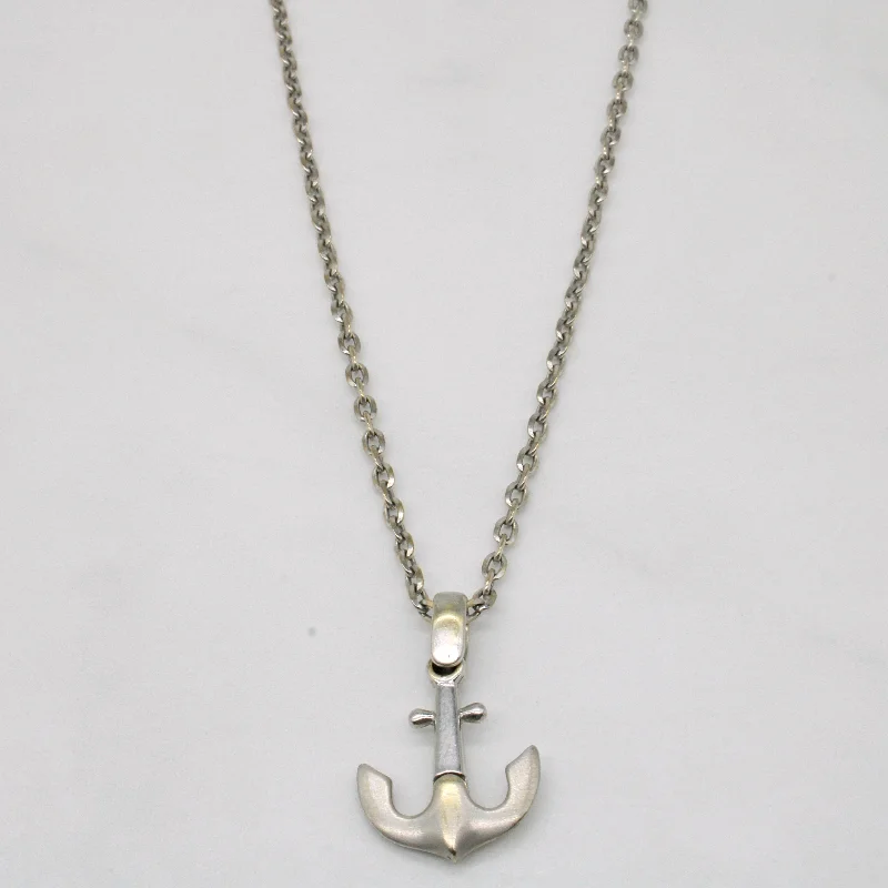 simple snake chain necklace 18k White Gold Anchor Pendant & Necklace | 20" |