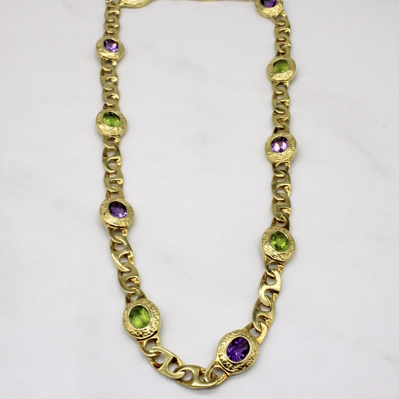 petite diamond promise ring 14k Yellow Gold Amethyst and Peridot Chain Necklace | 7.90ctw | 16"