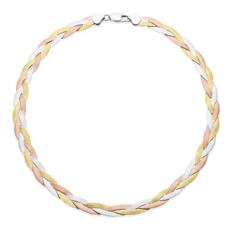 gold heart-shaped pendant necklace Sterling Silver & Yellow Gold Plated 45cm Herringbone Necklace