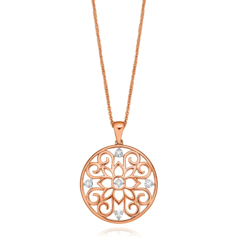 celestial star cluster earrings 9ct Rose Gold & Diamond Set Patterned Pendant