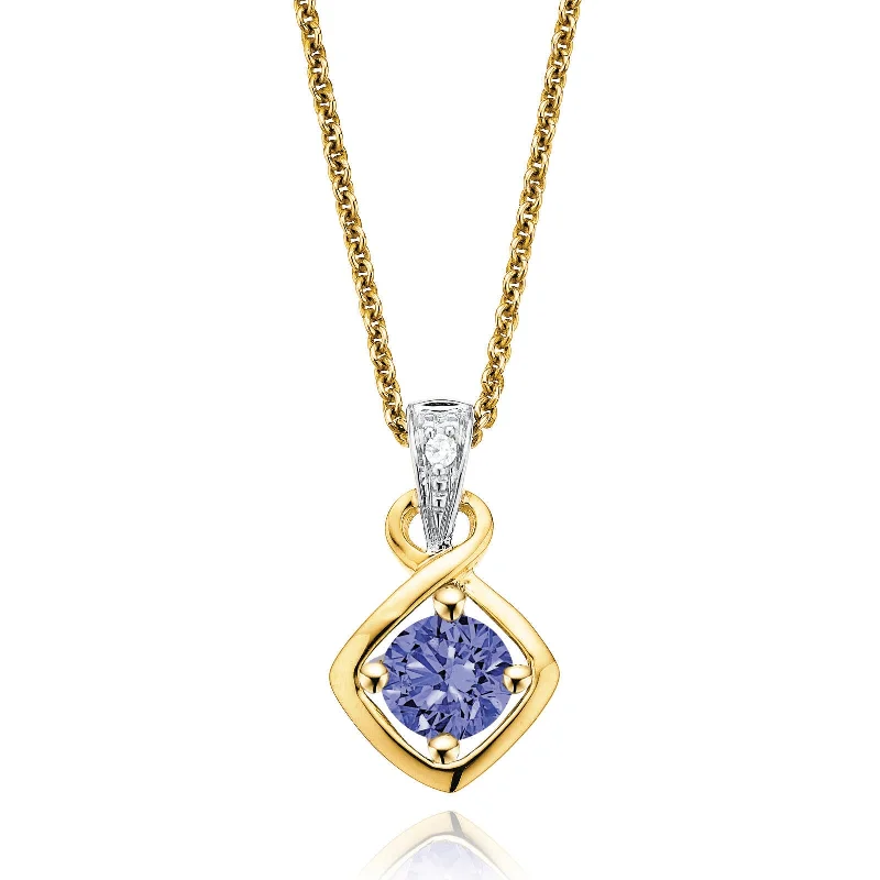 silver moon phase pendant 9ct Yellow Gold Round Brilliant Cut Tanzanite & Diamond Set Pendant
