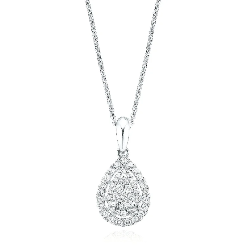 layered pearl choker necklace 9ct White Gold Round Brilliant Cut with 1/3 CARAT tw of Diamond Pendant