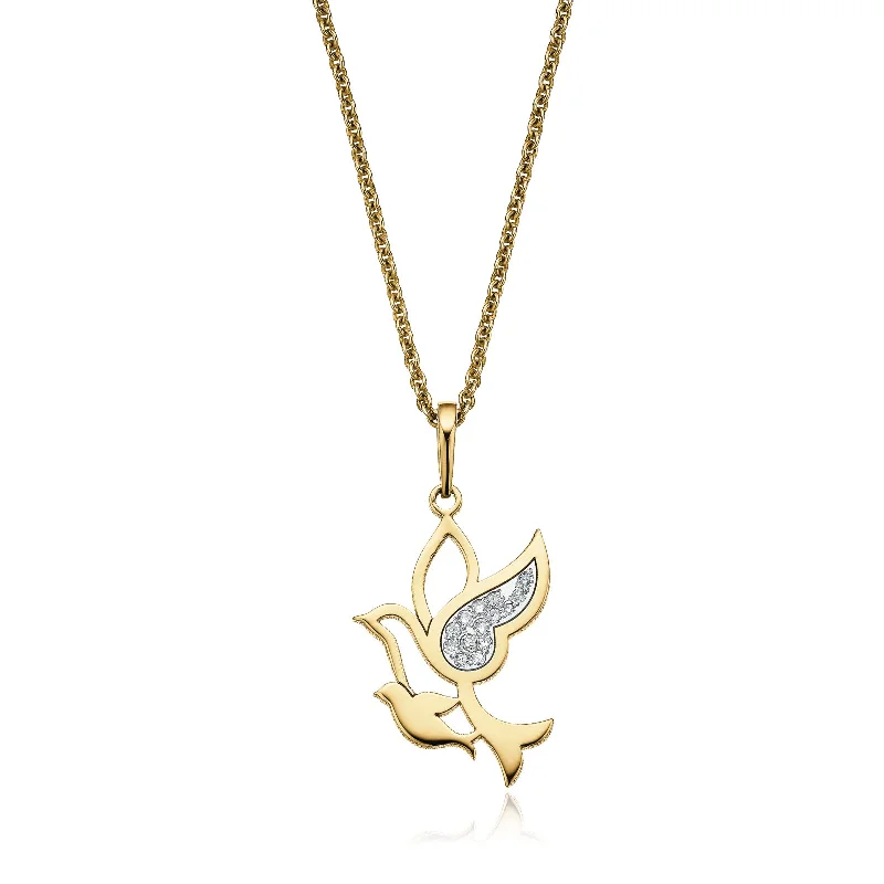 vintage sapphire necklace 9ct Yellow Gold & Diamond Set Dove Pendant