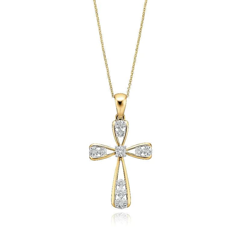 silver arrow pendant necklace 9ct Yellow Gold & Diamond Set Cross Pendant