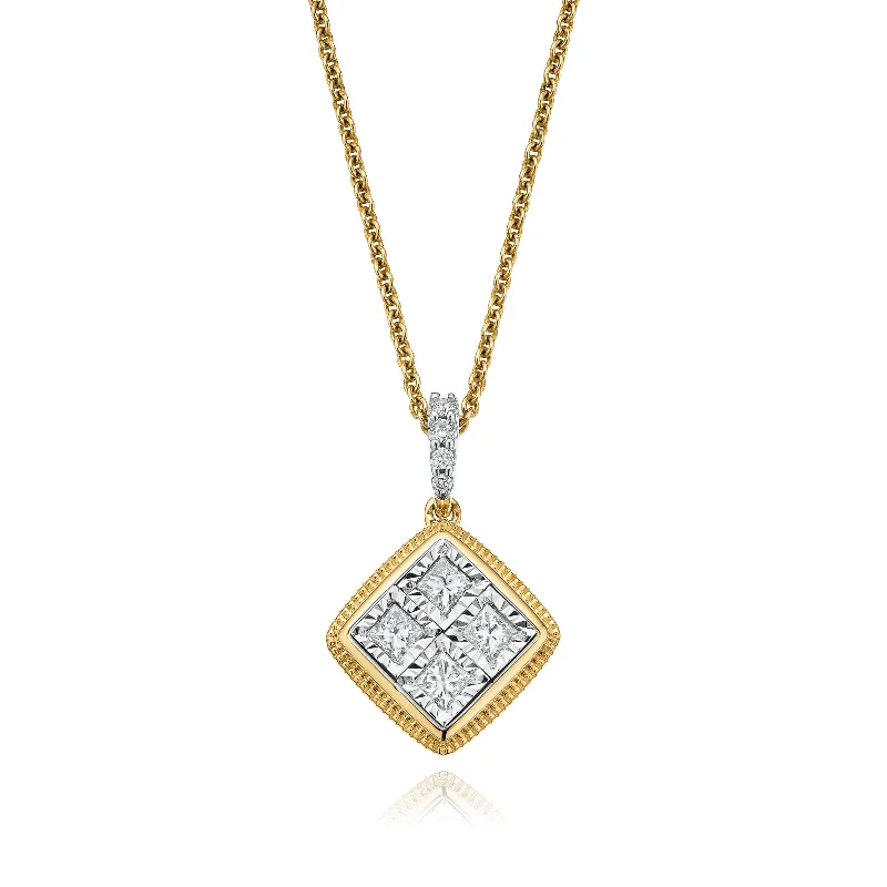 celestial galaxy planet necklace New York 14ct Yellow Gold Princess Cut with 1/4 CARAT tw of  Diamond Pendant