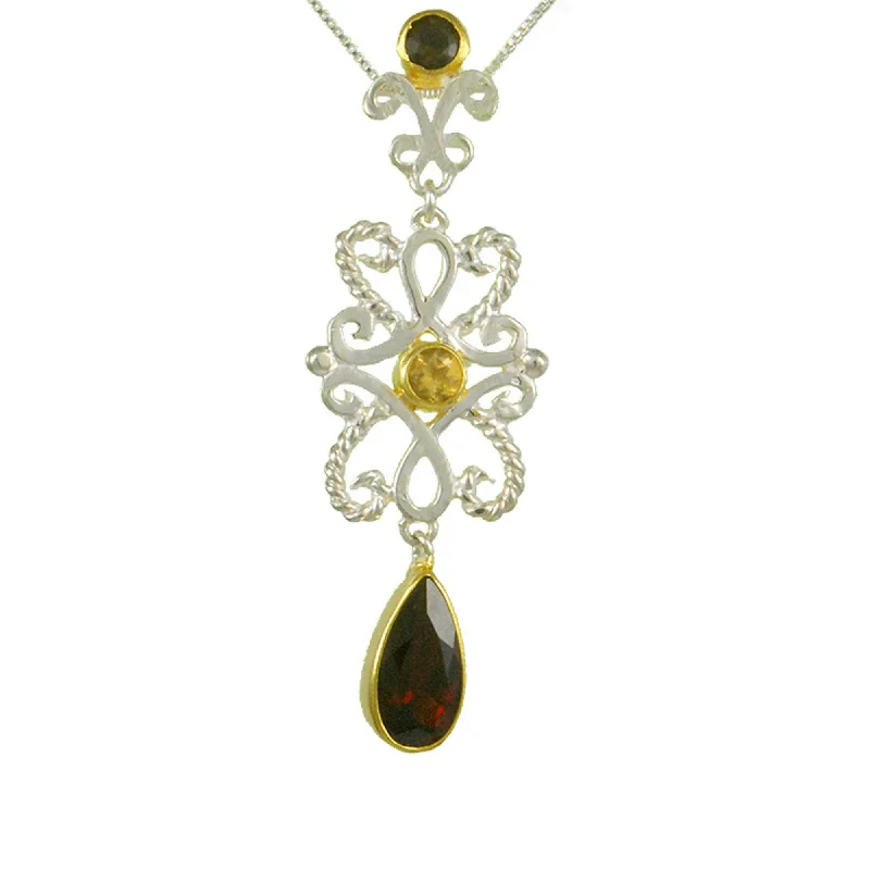 handmade resin flower earrings 22KT Vermeil Pendant with Garnet and Chain