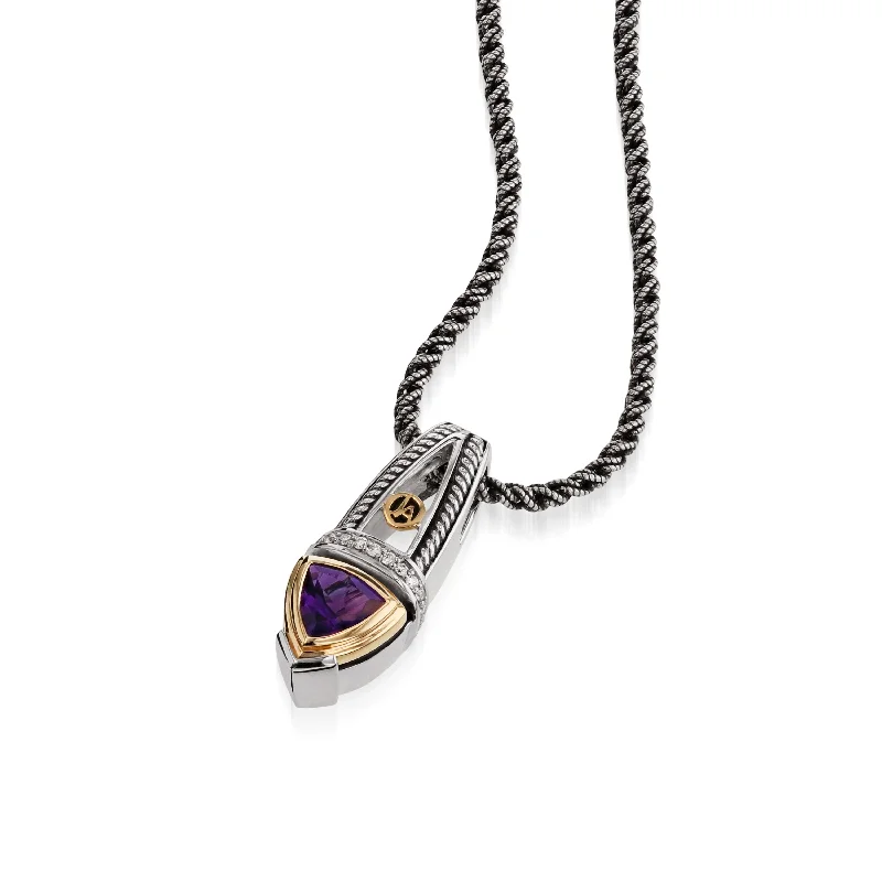 minimal diamond bar necklace Arrivo Trillion Pendant Necklace with Pave Diamonds